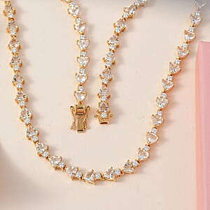 Mexican Hyalite Opal and Moissanite Tennis Necklace 18 Inches in Vermeil Yellow Gold Over Sterling Silver with Free Flash Light 20.00 ctw