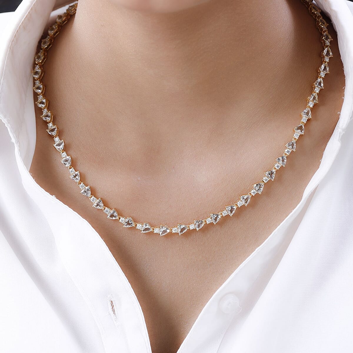 Mexican Hyalite Opal and Moissanite Tennis Necklace 18 Inches in Vermeil Yellow Gold Over Sterling Silver with Free Flash Light 20.00 ctw image number 2