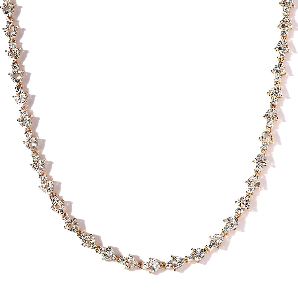 Mexican Hyalite Opal and Moissanite Tennis Necklace 18 Inches in Vermeil Yellow Gold Over Sterling Silver with Free Flash Light 20.00 ctw image number 3