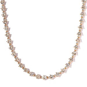 Mexican Hyalite Opal and Moissanite Tennis Necklace 18 Inches in Vermeil Yellow Gold Over Sterling Silver with Free Flash Light 20.00 ctw