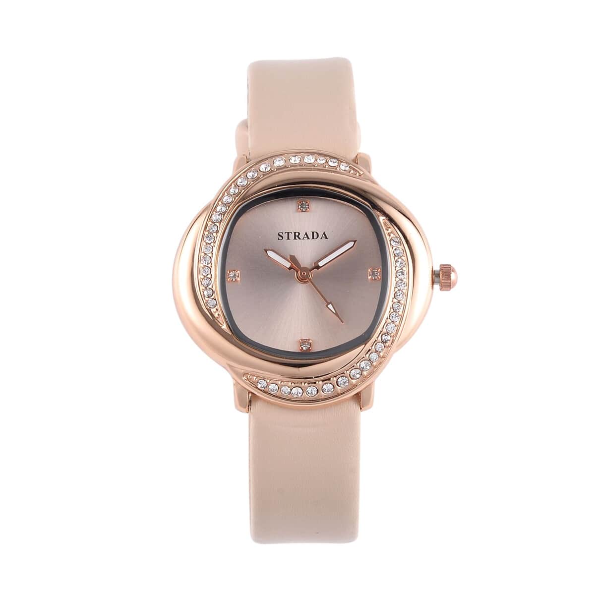 Strada Austrian Crystal Japanese Movement Watch with Light Apricot Faux Leather Strap (25.40mm) (6.0-7.5 Inches) image number 0