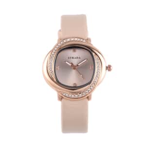 Strada Austrian Crystal Japanese Movement Watch with Light Apricot Faux Leather Strap (25.40mm) (6.0-7.5 Inches)