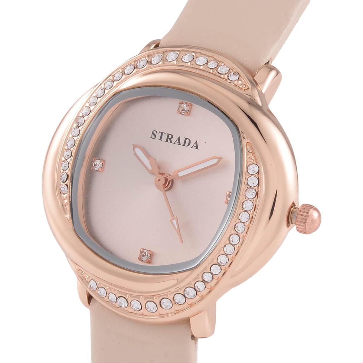 Strada Austrian Crystal Japanese Movement Watch with Light Apricot Faux Leather Strap (25.40mm) (6.0-7.5 Inches) image number 3