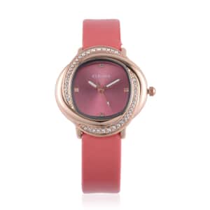 Strada Austrian Crystal Japanese Movement Watch with Red Faux Leather Strap (25.40mm) (6.0-7.5 Inches)