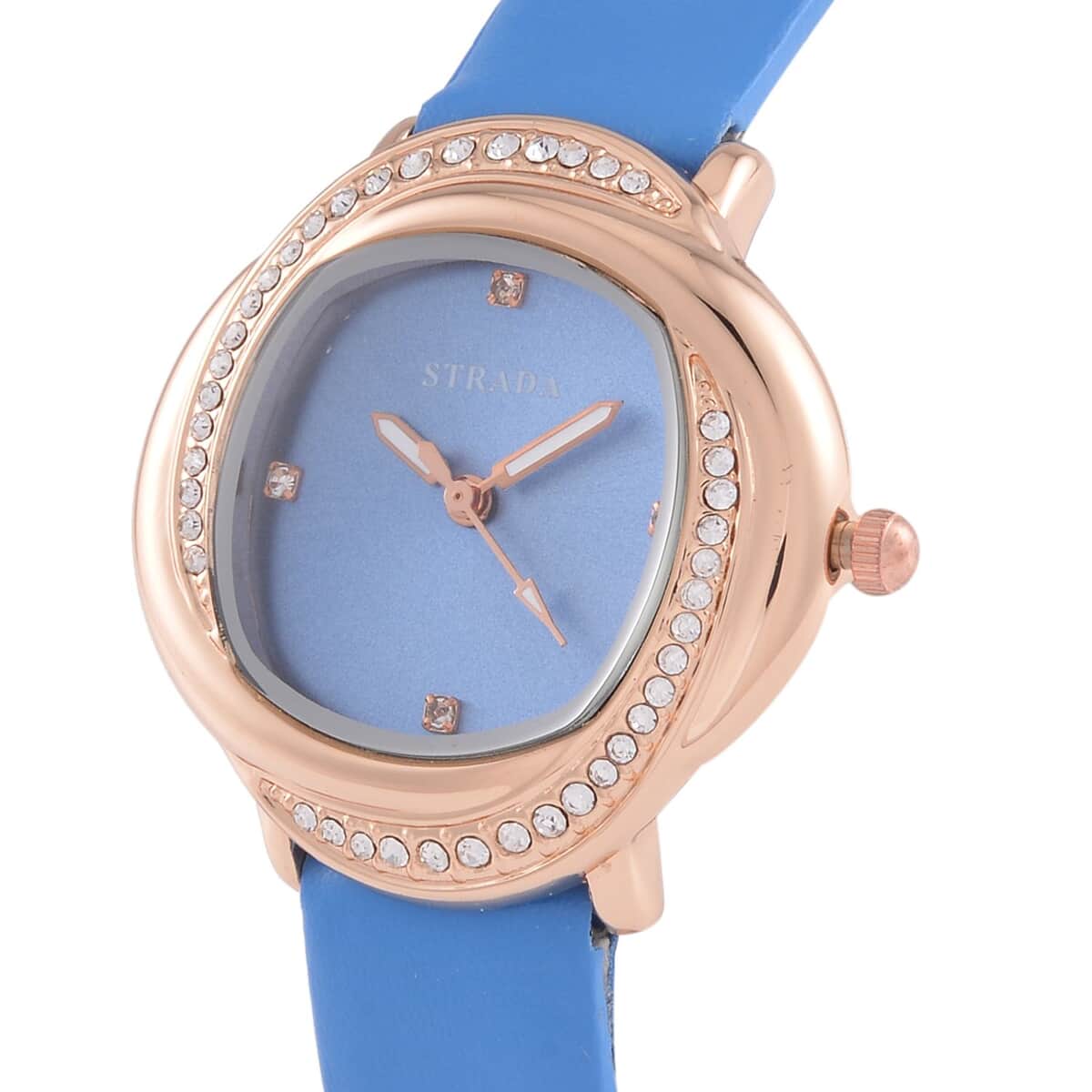 Strada Austrian Crystal Japanese Movement Watch with Blue Faux Leather Strap (25.40mm) (6.0-7.5 Inches) image number 3