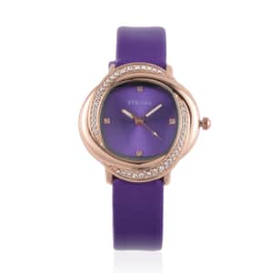 Strada Austrian Crystal Japanese Movement Watch with Purple Faux Leather Strap (25.40mm) (6.0-7.5 Inches)