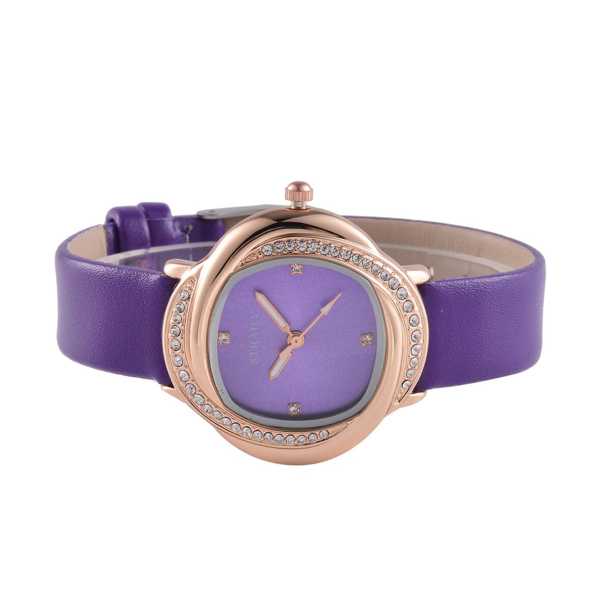 Strada Austrian Crystal Japanese Movement Watch with Purple Faux Leather Strap (25.40mm) (6.0-7.5 Inches) image number 4