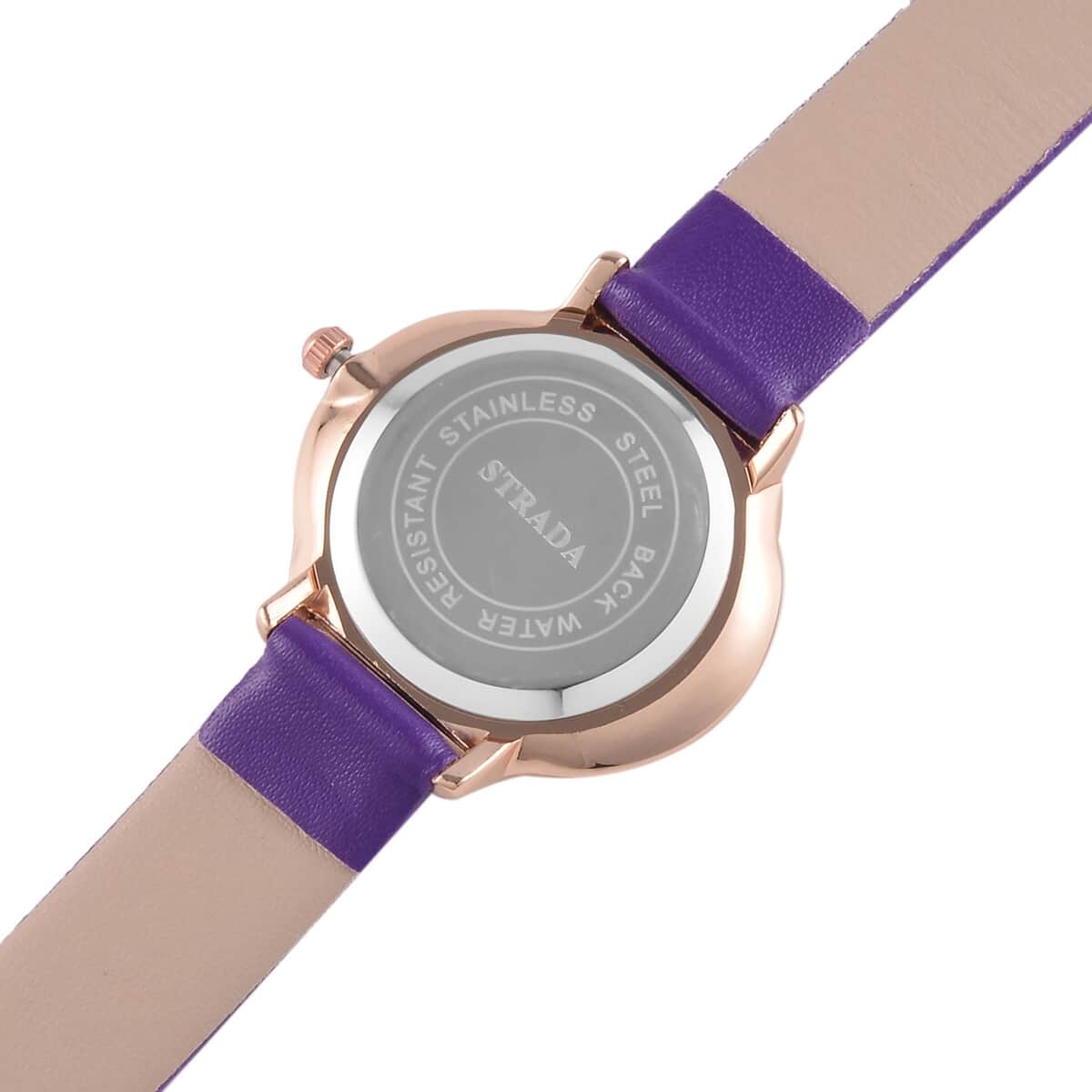 Strada Austrian Crystal Japanese Movement Watch with Purple Faux Leather Strap (25.40mm) (6.0-7.5 Inches) image number 5