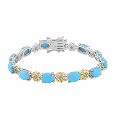 Sleeping Beauty Turquoise and Malgache Neon Apatite Bracelet in 14K YG and Rhodium Over Sterling Silver (6.50 In) 12.15 ctw