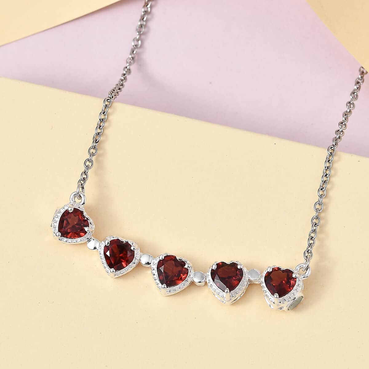 Mozambique Garnet Necklace 18 Inches in Sterling Silver and Stainless Steel 2.65 ctw image number 3