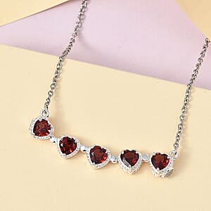 Mozambique Garnet Necklace 18 Inches in Sterling Silver and Stainless Steel 2.65 ctw