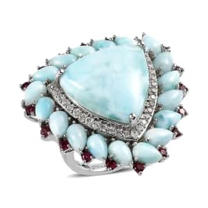 Larimar and Multi Gemstone 30.80 ctw Cocktail Ring,Sterling Silver Ring, Larimar Cluster Ring (Size 10)