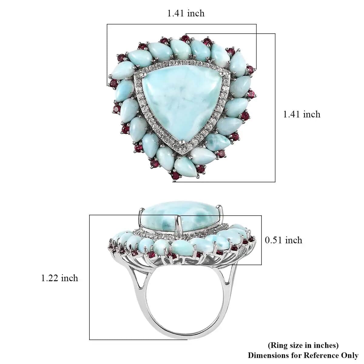 Larimar Floral Ring ,Multi Gemstone Cocktail Ring,Sterling Silver Ring, Larimar Cluster Ring 30.80 ctw (Size 10) image number 6