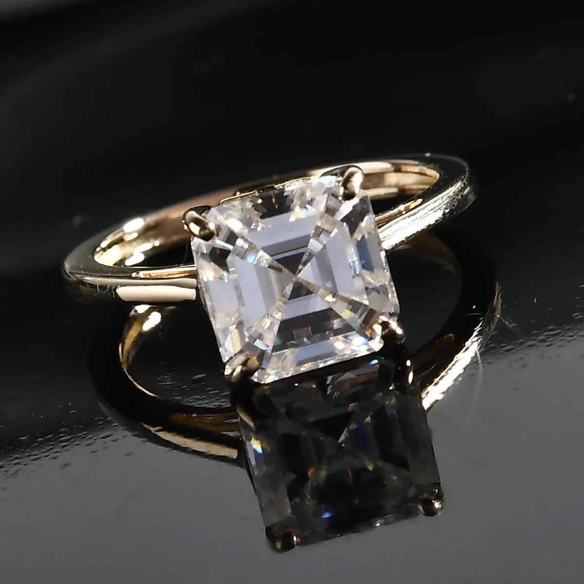 10K Yellow Gold Asscher Cut Moissanite Solitaire Ring (Size 10.0) 2.50 ctw image number 1