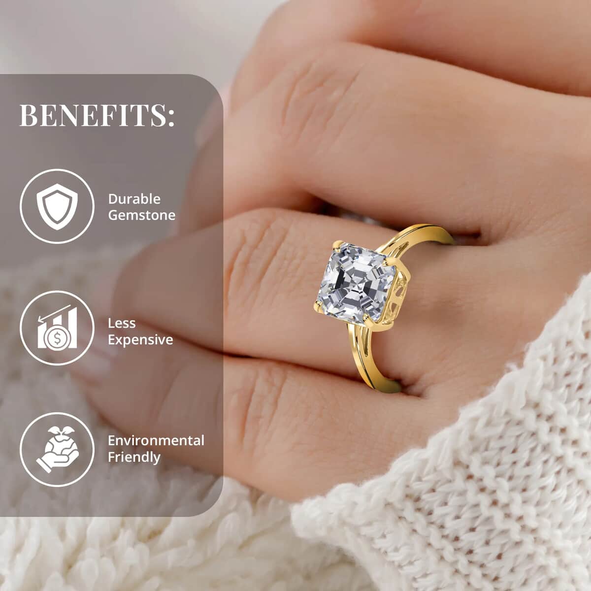 10K Yellow Gold Asscher Cut Moissanite Solitaire Ring (Size 10.0) 2.50 ctw image number 3