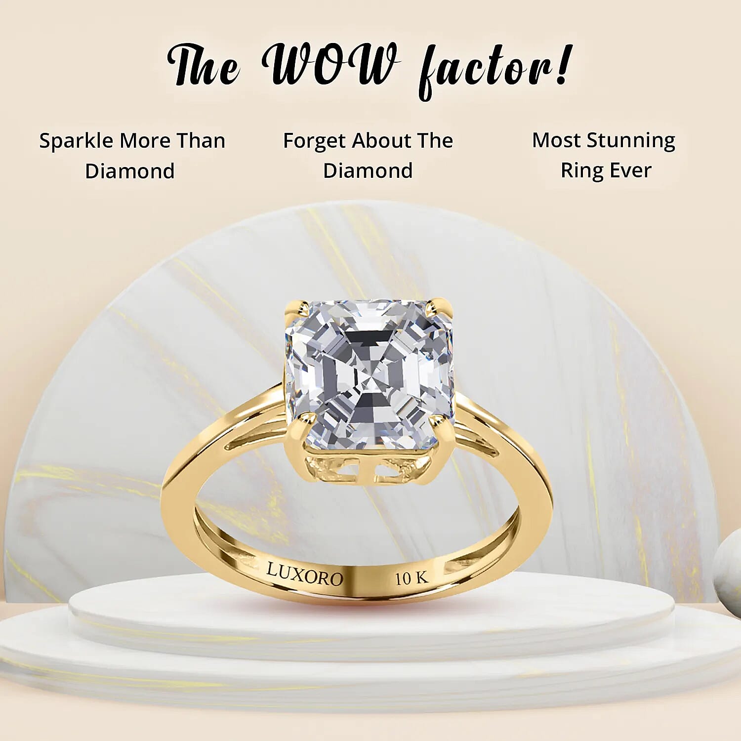 Luxoro 10K Yellow Gold Asscher Cut Moissanite Solitaire Ring 2.50 ctw
