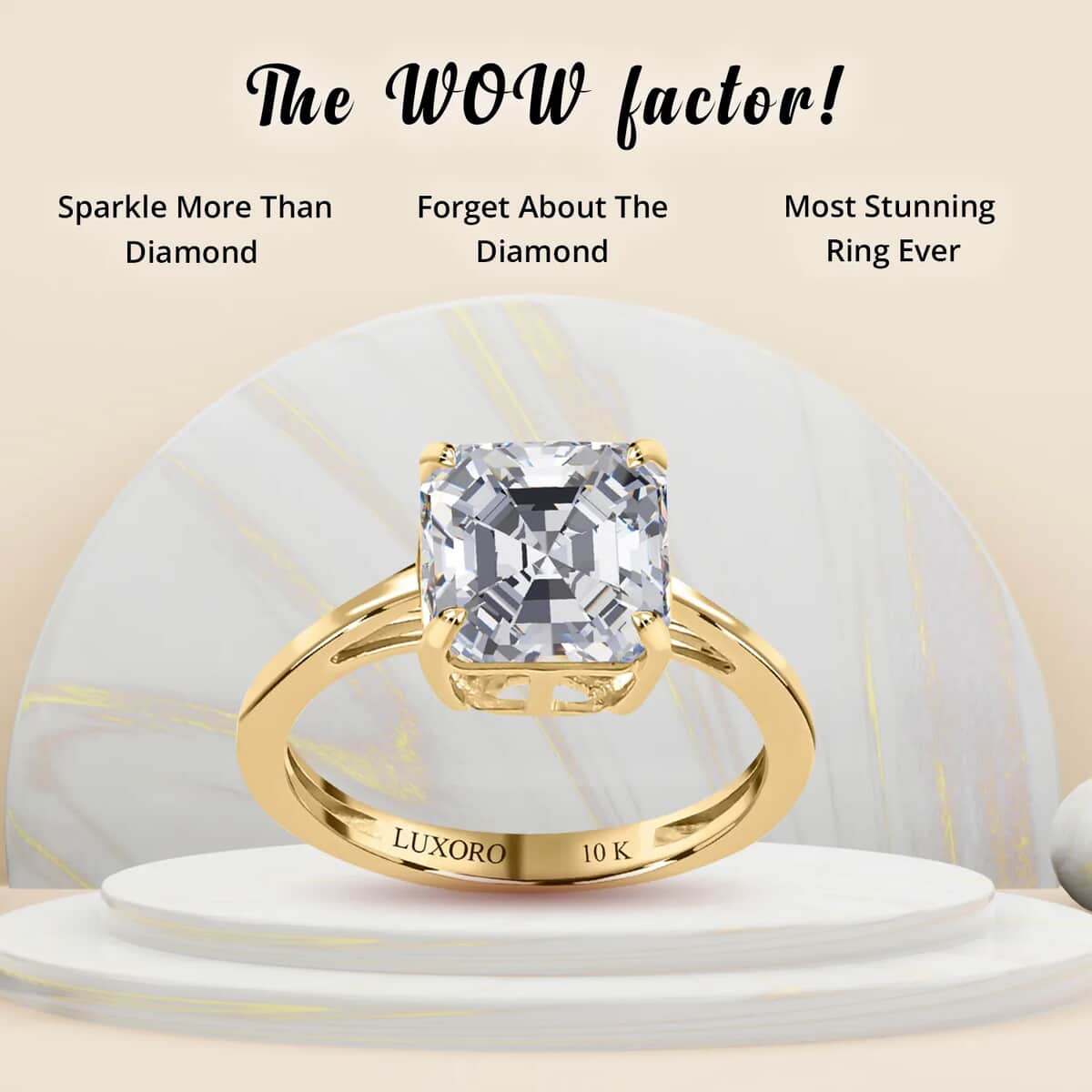 Luxoro 10K Yellow Gold Asscher Cut Moissanite Solitaire Ring 2.50 ctw image number 4