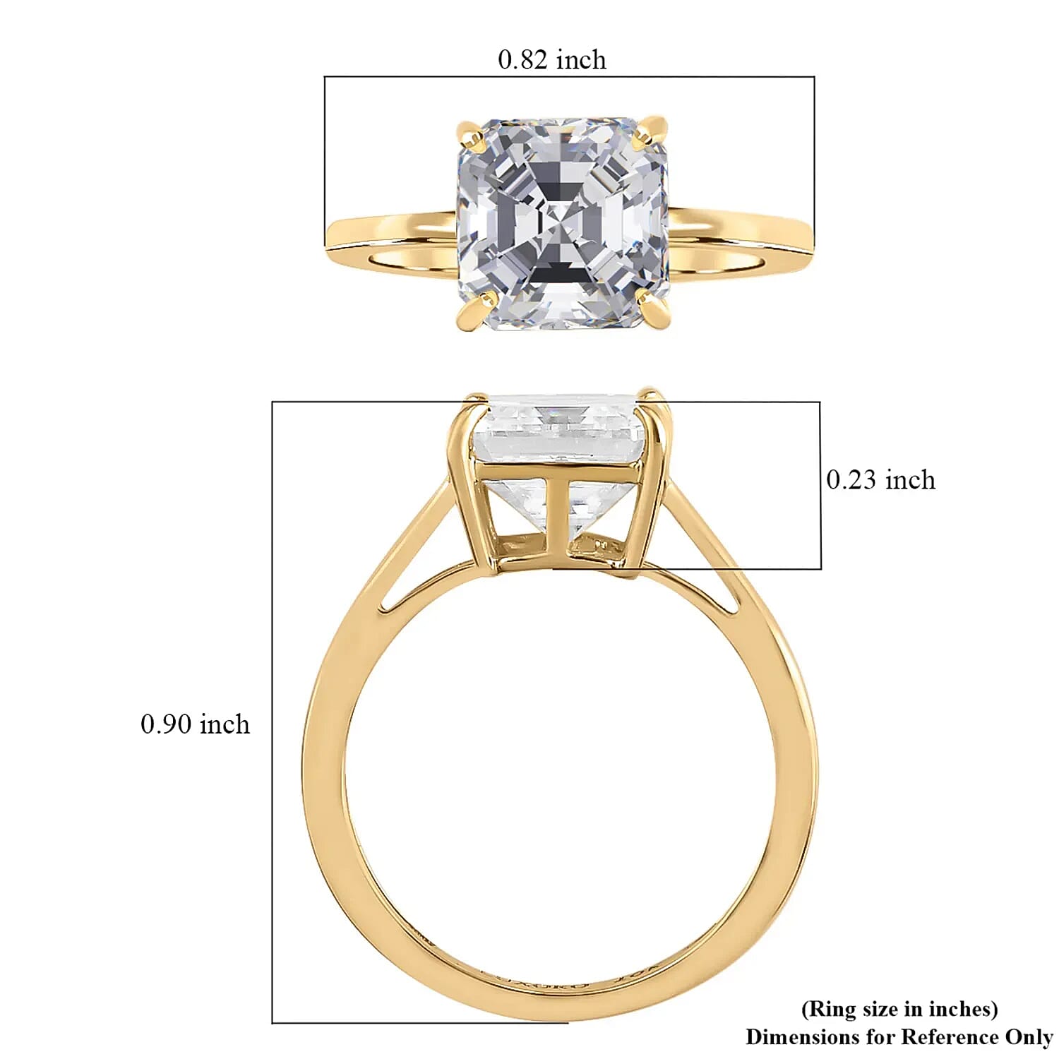 Luxoro 10K Yellow Gold Asscher Cut Moissanite Solitaire Ring 2.50 ctw