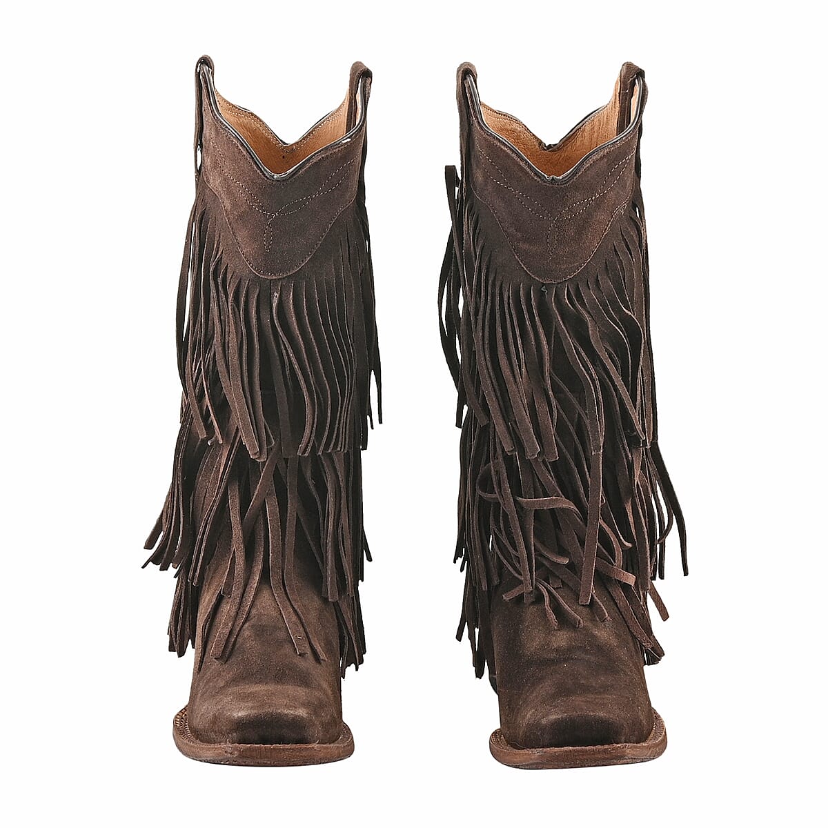 TANNER MARK 100% Genuine Suede Leather Western Style Square Toe Boot with Fringe - (color name here) - (Size here) image number 3