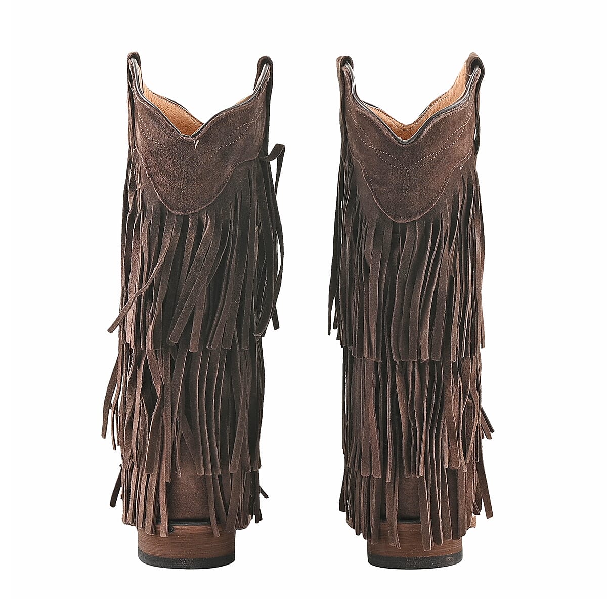 TANNER MARK 100% Genuine Suede Leather Western Style Square Toe Boot with Fringe - (color name here) - (Size here) image number 4