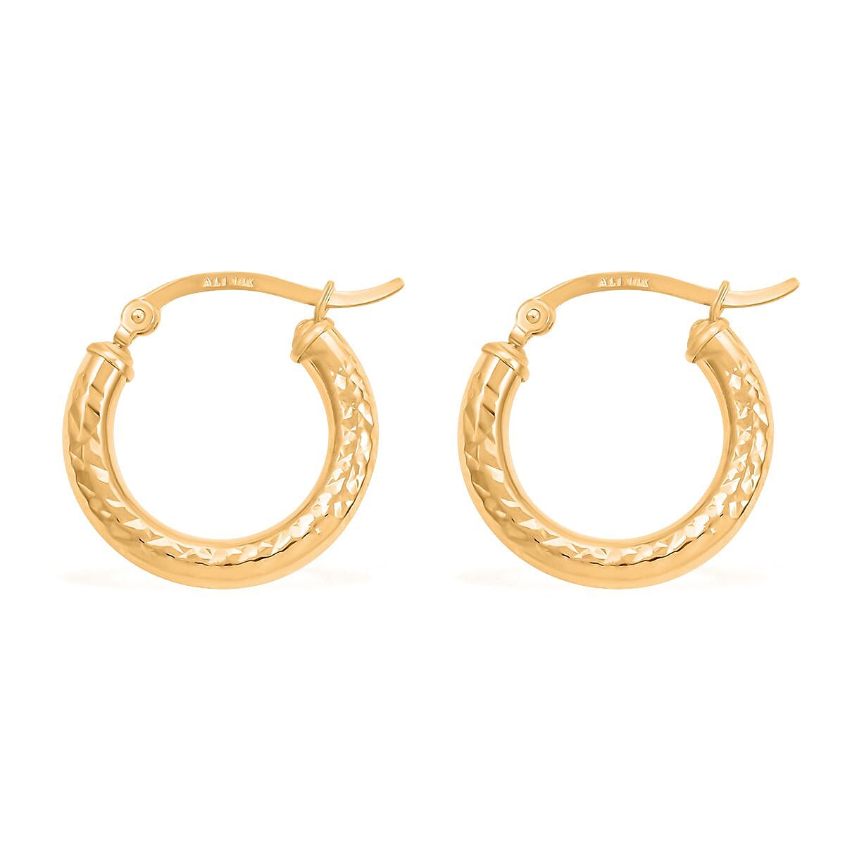 10K Yellow Gold Diamond-cut Hoop Earrings 1.10 Grams image number 3