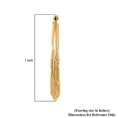 14K Yellow Gold Leaf Design Textured Hoop Earrings 2 Grams