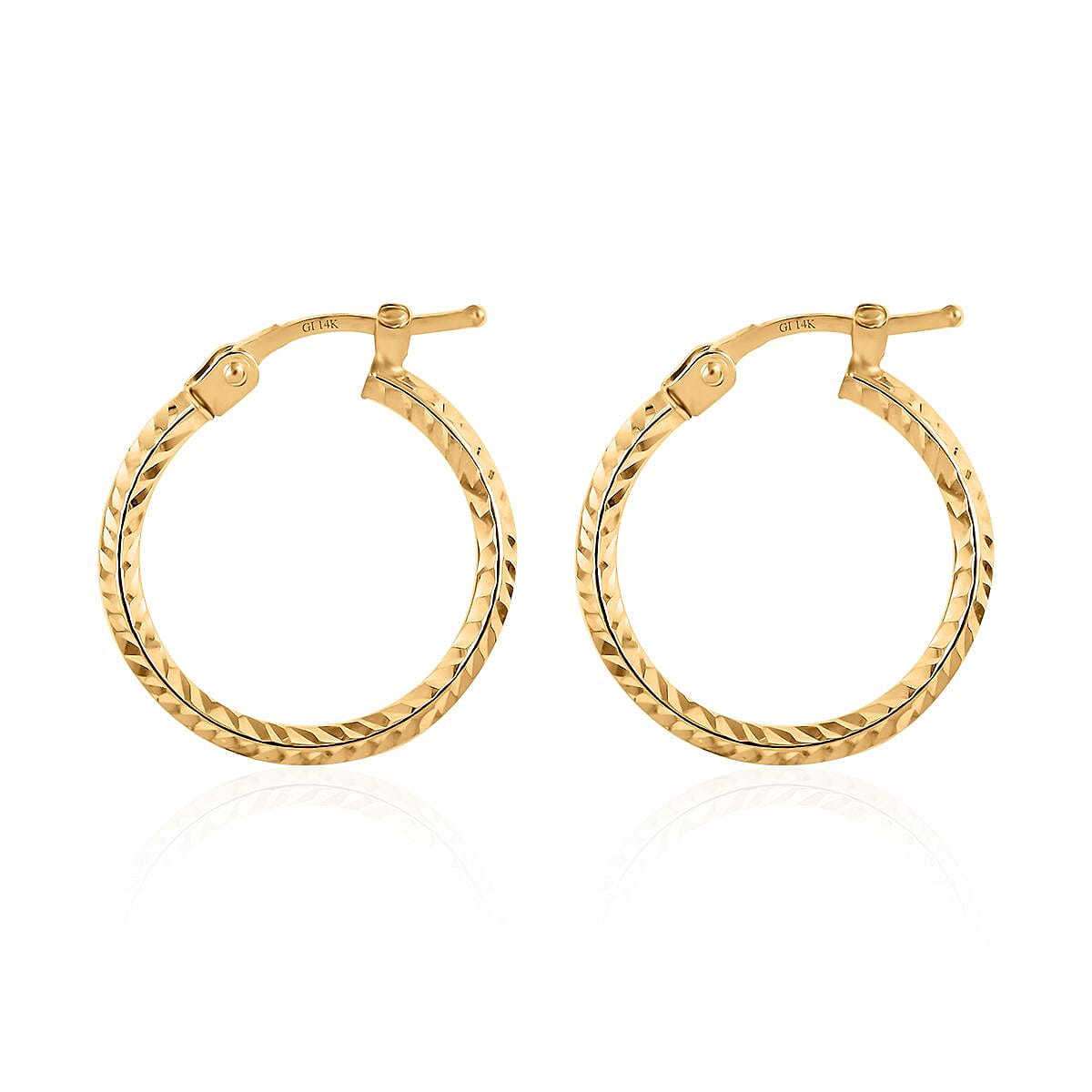 14K Yellow Gold Diamond Cut Hoop Earrings 1.40 Grams image number 3