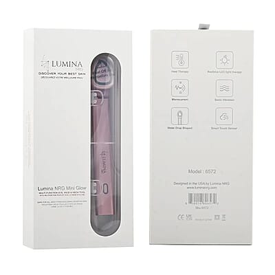 Lumina NRG Mini Glow Pro Multi Function Eye, Face, & Neck Tool with Gel Primer, LED Light Therapy Device with Hydrating Gel Primer, Anti-Aging, Mini Massager