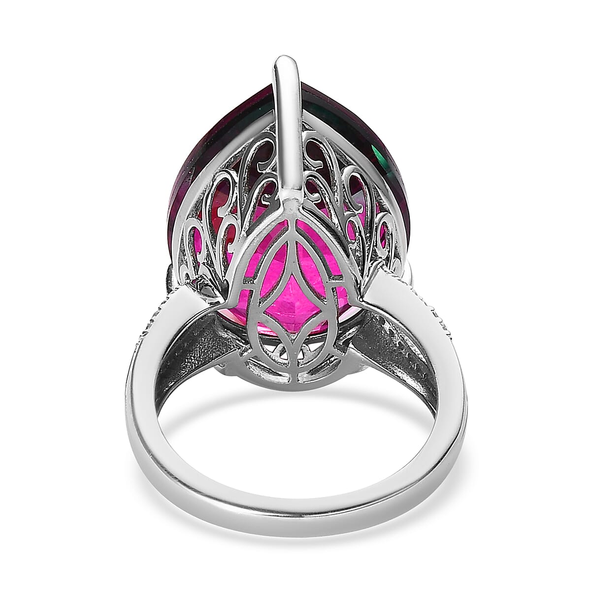 Watermelon Quartz (Triplet) and White Zircon Ring in Platinum Over Sterling Silver (Size 10.0) 16.85 ctw image number 4