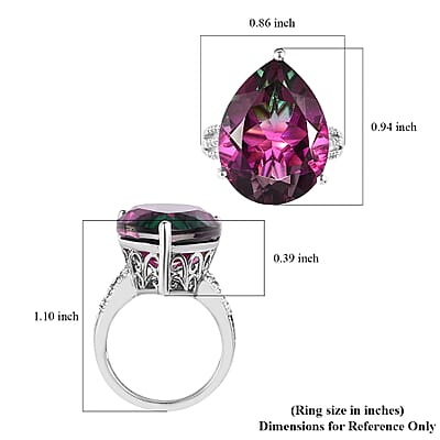 Watermelon Quartz (Triplet) and White Zircon Ring in Platinum Over Sterling Silver (Size 10.0) 16.85 ctw