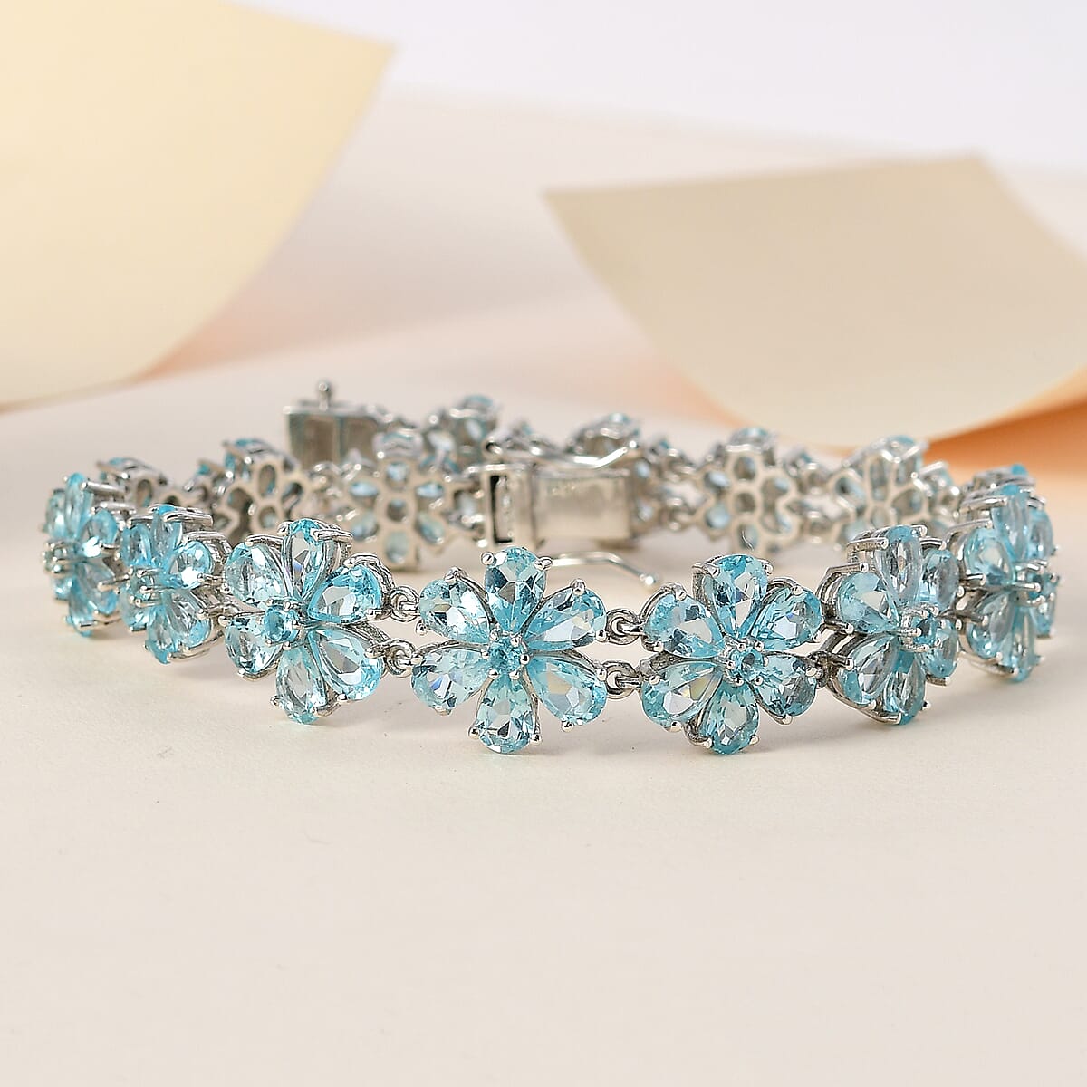 Madagascar Paraiba Apatite Floral Bracelet in Platinum Over Sterling Silver (6.50 In) 20.75 ctw image number 1