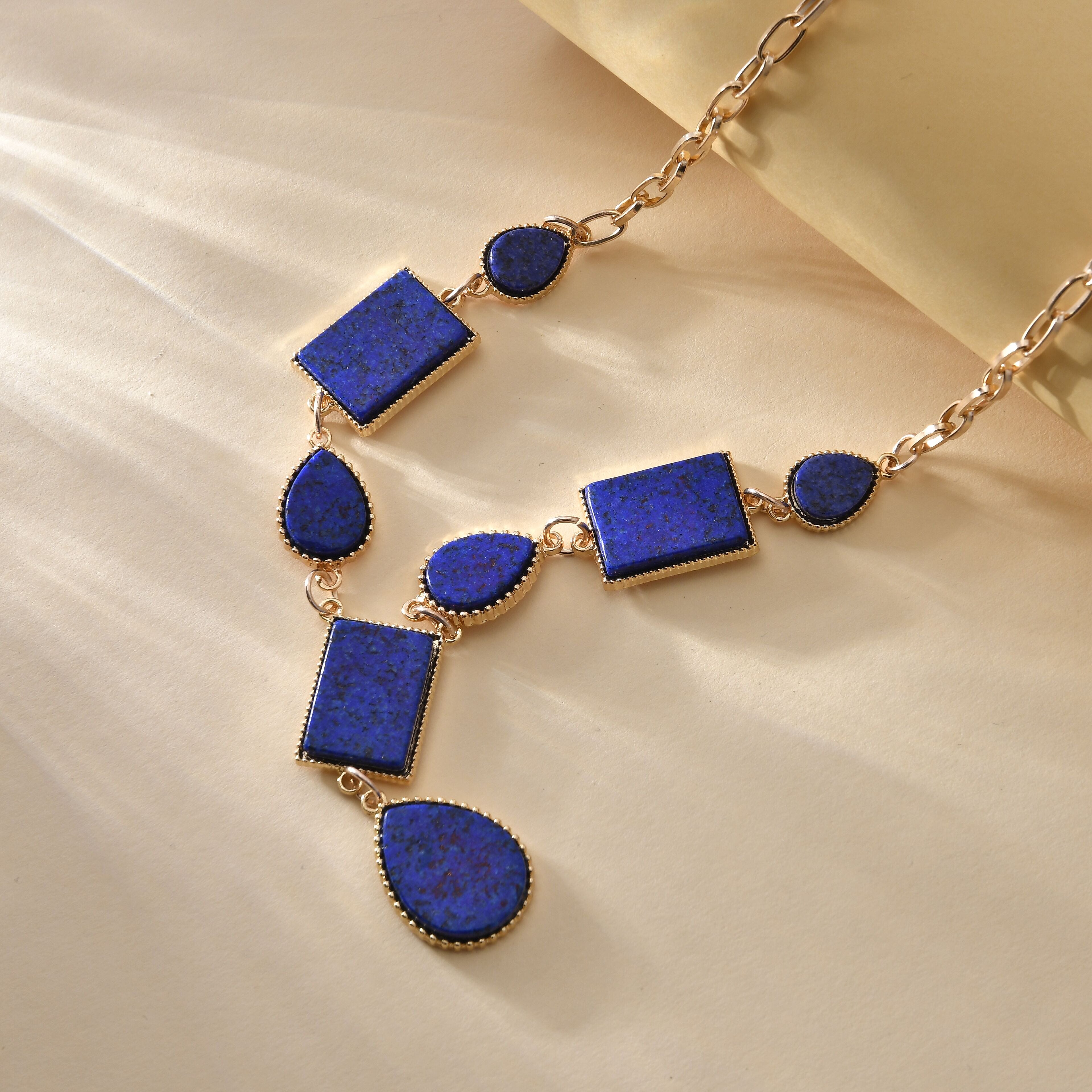 Lapis Lazuli Necklace 18-20 Inches in Goldtone 45.00 ctw