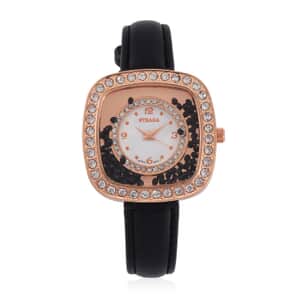 Strada Moving Multi Color Austrian Crystal Japanese Movement Watch with Black Faux Leather