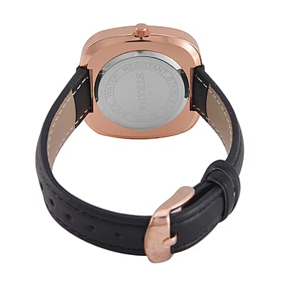 Strada Moving Multi Color Austrian Crystal Japanese Movement Watch with Black Faux Leather