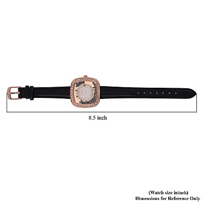 Strada Moving Multi Color Austrian Crystal Japanese Movement Watch with Black Faux Leather