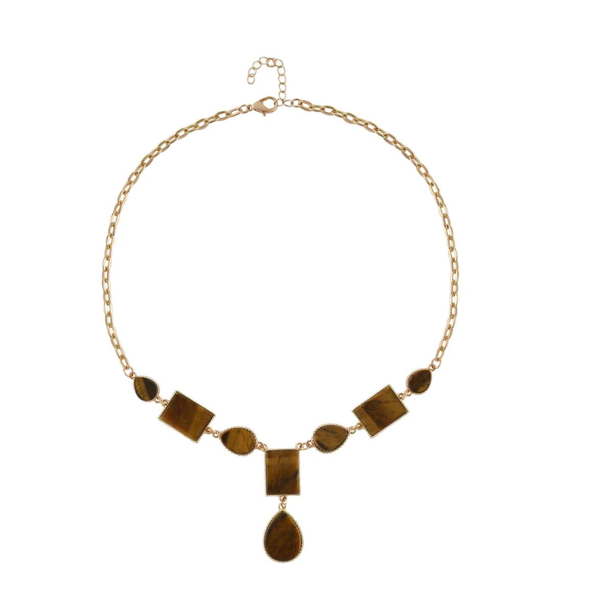 Yellow Tigers Eye Necklace 18-20 Inches in Goldtone 45.50 ctw image number 0