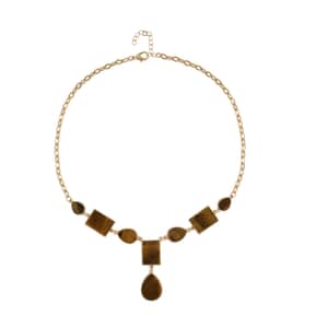 Yellow Tigers Eye Necklace 18-20 Inches in Goldtone 45.50 ctw