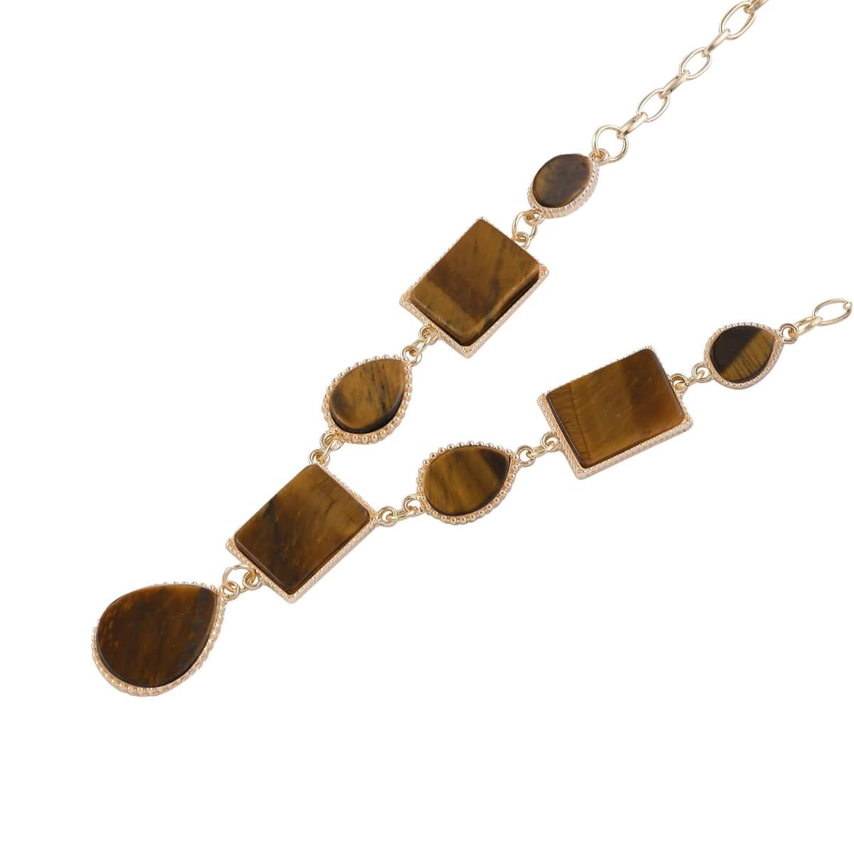 Yellow Tigers Eye Necklace 18-20 Inches in Goldtone 45.50 ctw image number 2