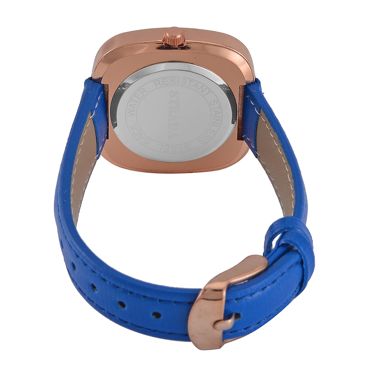 Strada Moving Blue and White Austrian Crystal Japanese Movement Watch with Blue Faux Leather image number 6