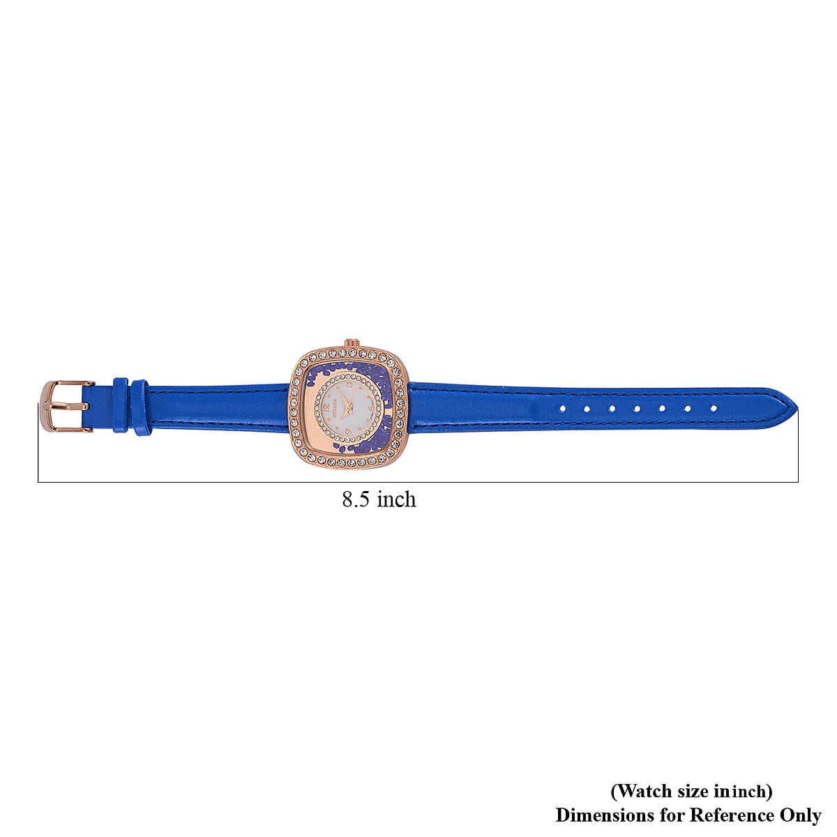 Strada Moving Blue and White Austrian Crystal Japanese Movement Watch with Blue Faux Leather image number 7