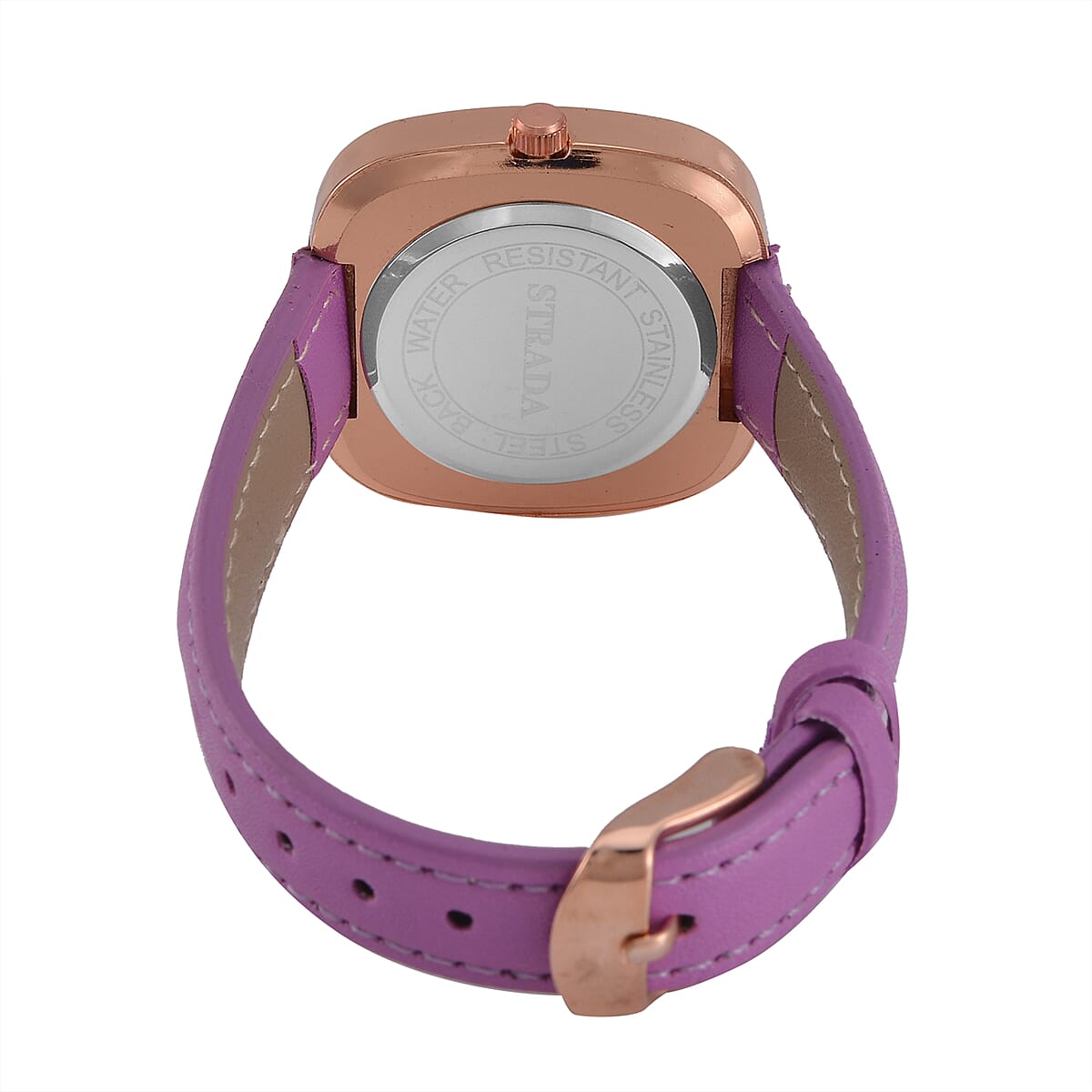 Strada Moving Purple and White Austrian Crystal Japanese Movement Watch with Purple Faux Leather image number 6