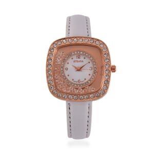 Value Buy Strada Moving Austrian Crystal Japanese Movement Watch with White Faux Leather