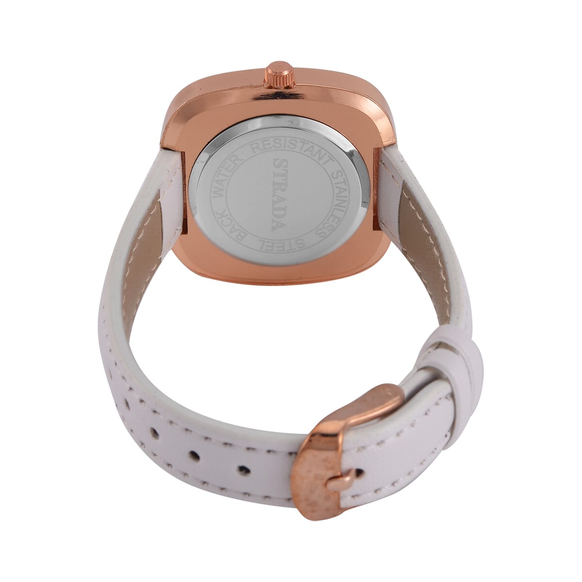 Value Buy Strada Moving Austrian Crystal Japanese Movement Watch with White Faux Leather image number 6