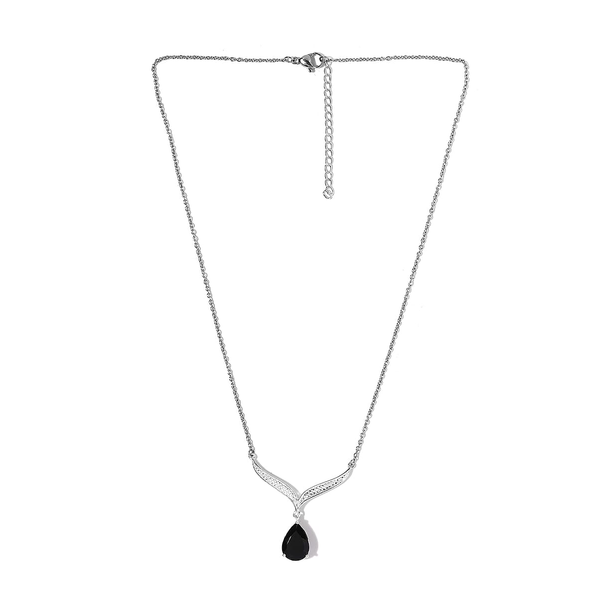 Thai Black Spinel Necklace 18 Inches in Sterling Silver and Stainless Steel 5.85 ctw image number 3