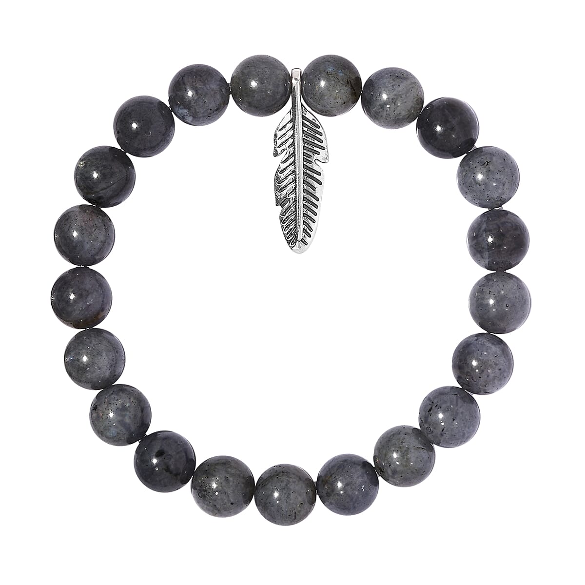Malagasy Labradorite Beaded Feather Charm Bracelet in Sterling Silver (7.25 In) 163.40 ctw image number 0
