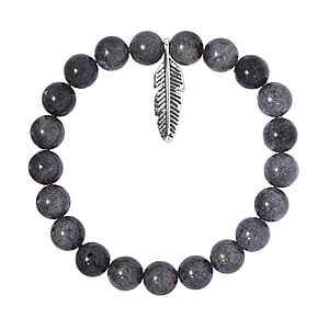 Malagasy Labradorite Beaded Feather Charm Bracelet in Sterling Silver (7.25 In) 163.40 ctw