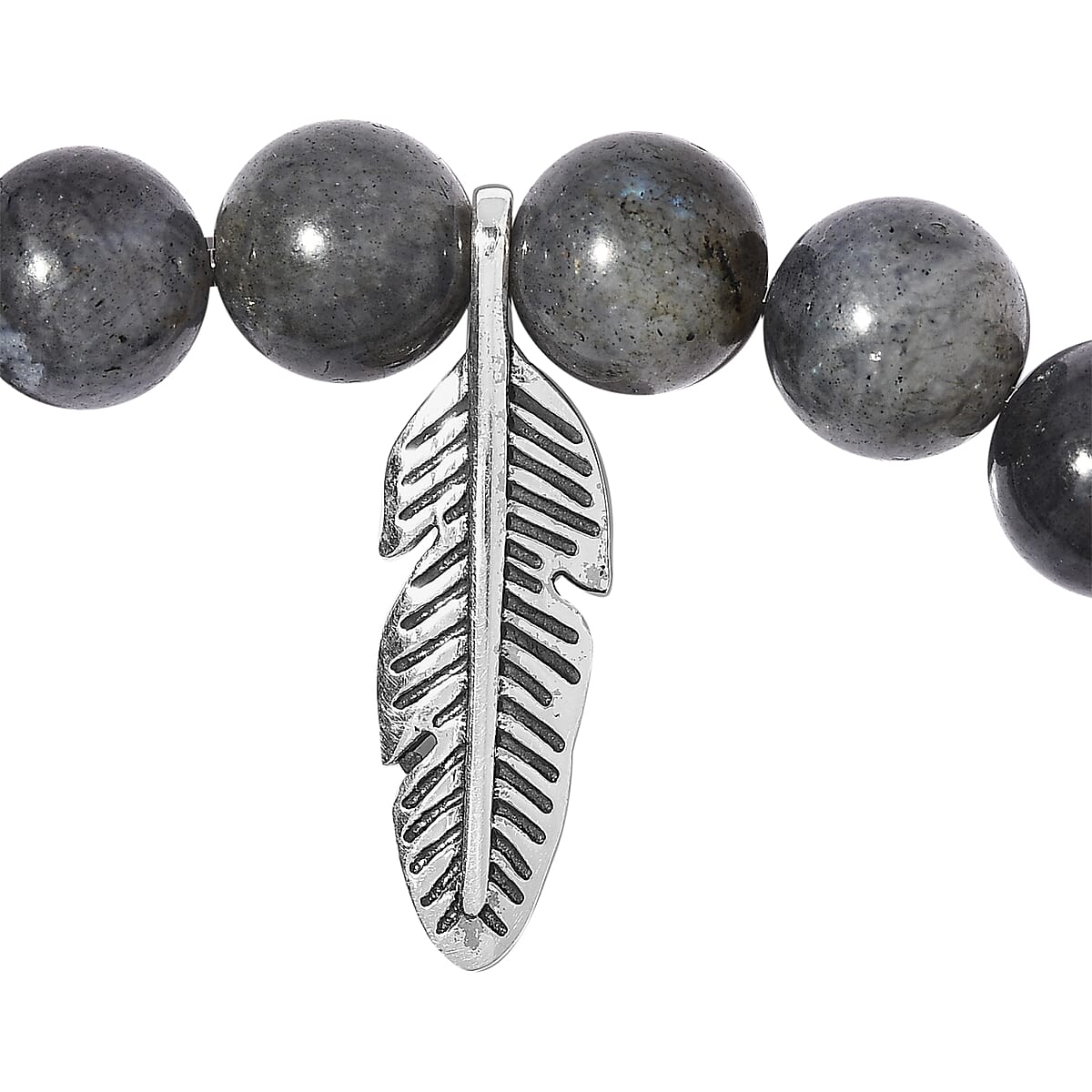 Malagasy Labradorite Beaded Feather Charm Bracelet in Sterling Silver (7.25 In) 163.40 ctw image number 3