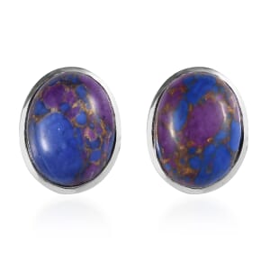 Mojave Purple Turquoise Solitaire Stud Earrings in Sterling Silver 3.75 ctw