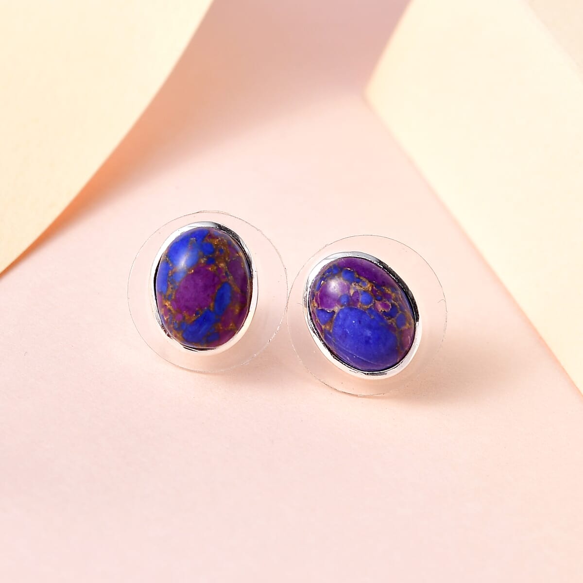 Mojave Purple Turquoise Solitaire Stud Earrings in Sterling Silver 3.75 ctw image number 1