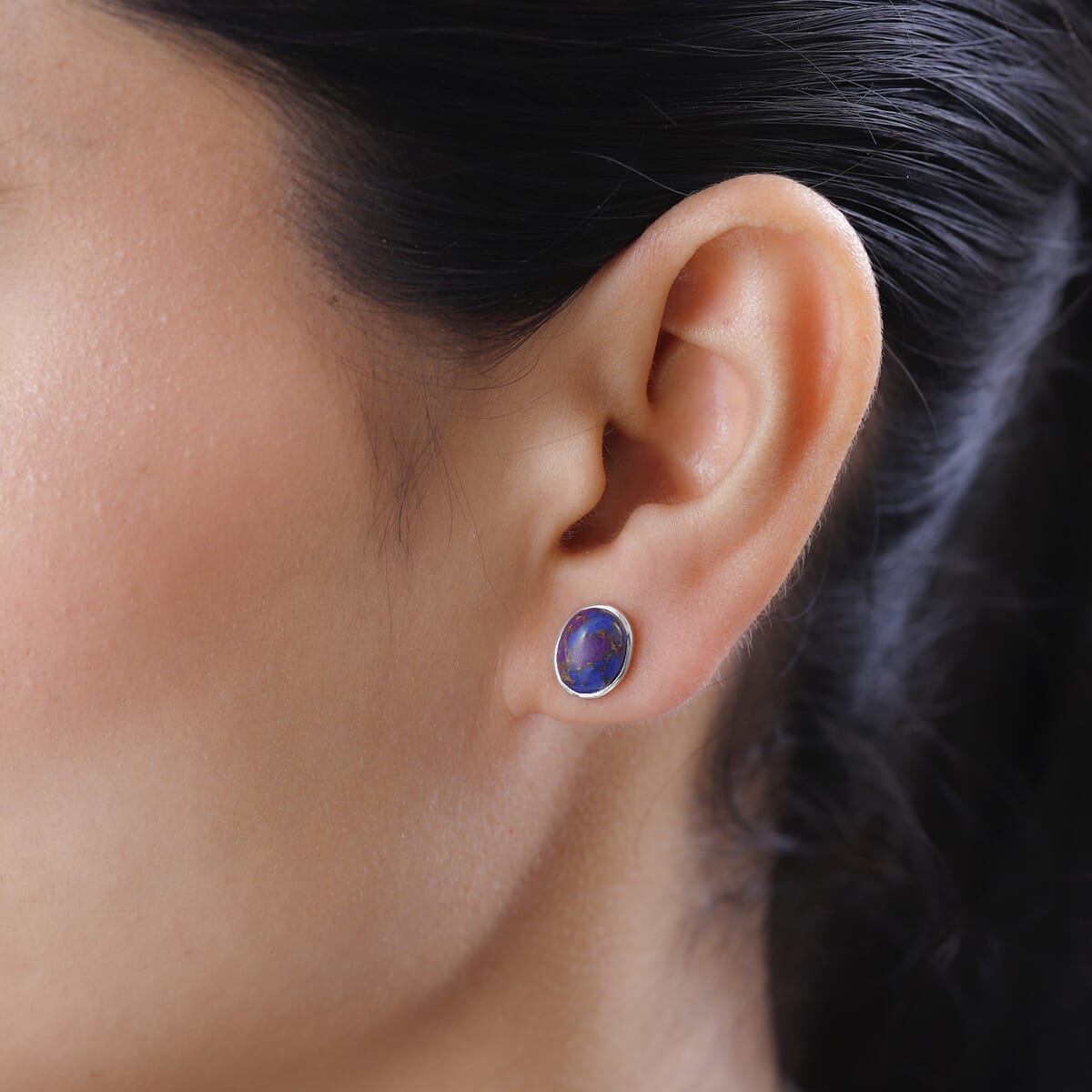 Mojave Purple Turquoise Solitaire Stud Earrings in Sterling Silver 3.75 ctw image number 2